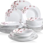 VEWEET, Series Annie, 24-Piece Ivory White Ceramic Porcelain Dinnerware Set